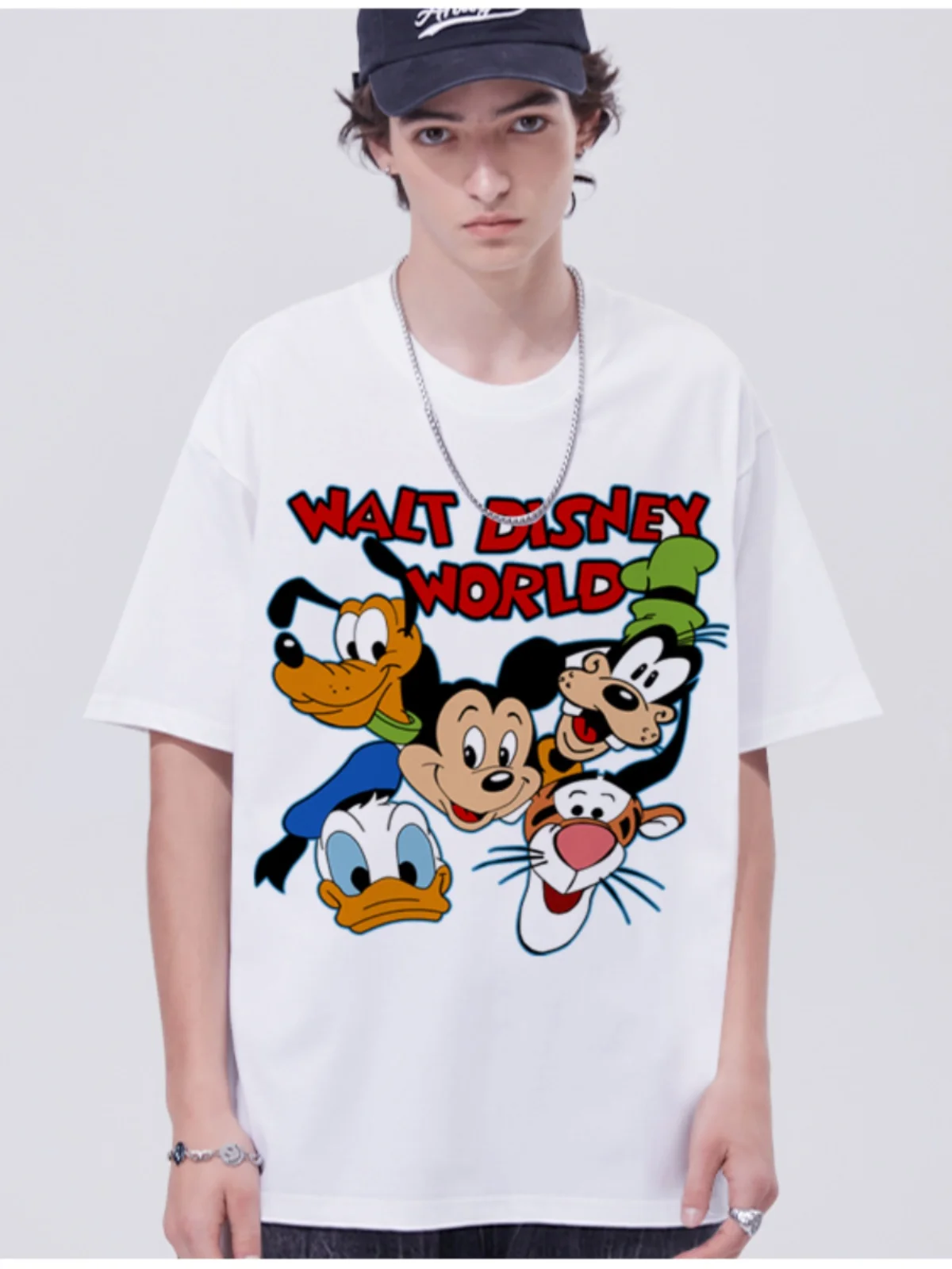 Koszulka z krótkim rękawem Disney, komiks, kreskówka, nadruk, modna marka, retro, amerykańska, męska i damska, luźny krój.