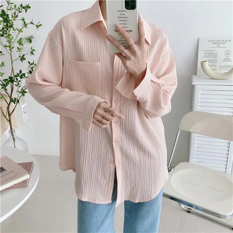 Long Sleeve Thin Striped Sunscreen Shirt Women Candy Color Button Up Loose Blouse Woman Summer Breathable All Match Shirts Mujer