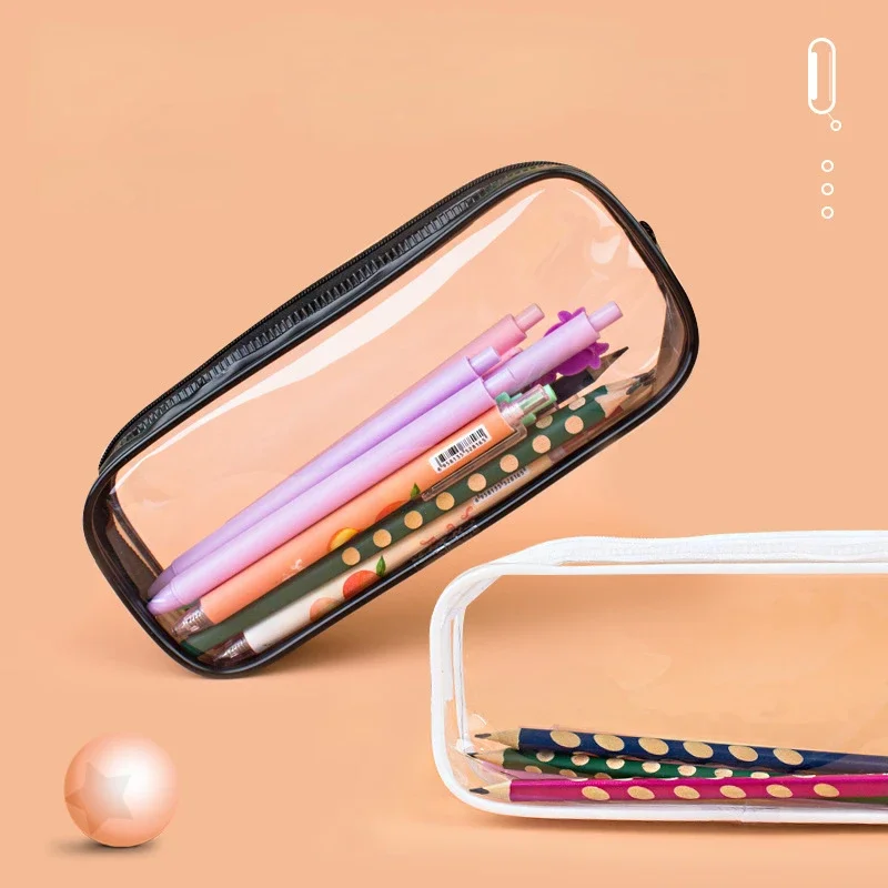 Kawaii Transparent Pencil Case Large Capacity Waterproof Pen Box for Girls Cosmetic Bag Stationery Office School Supplies