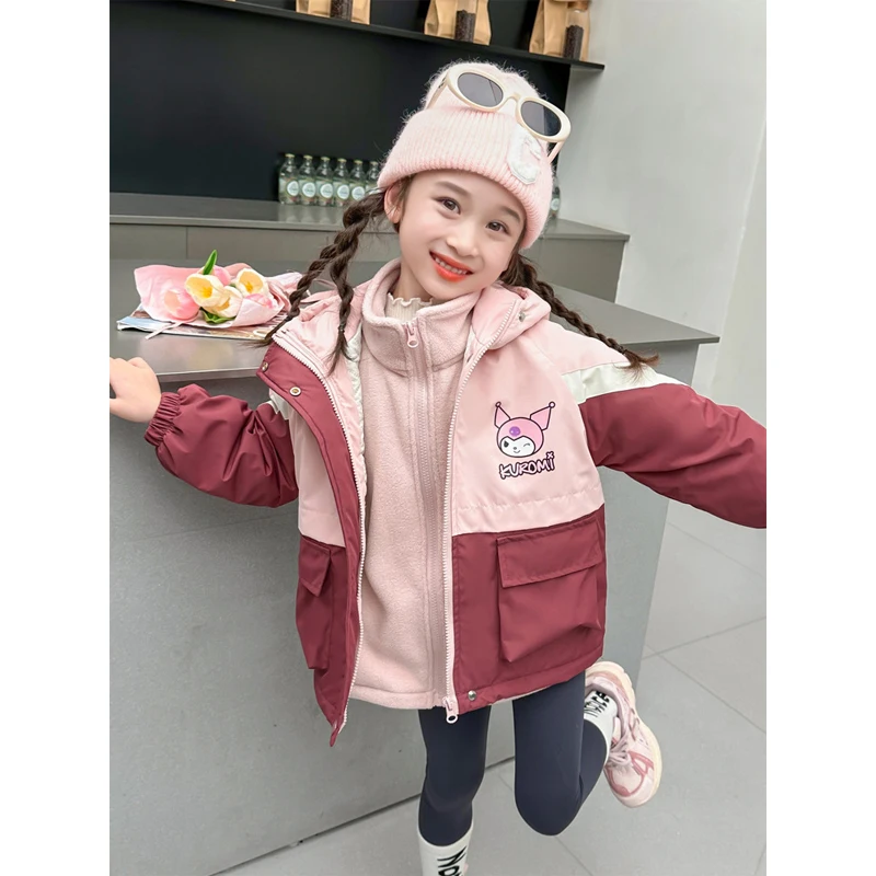 

Sanrio Kid Kuromi Plush Outdoor Jackets Cartoon Thickened Cotton-Padded Clothes Anime Autumn Winter Parka Cute Coat Girl Gift
