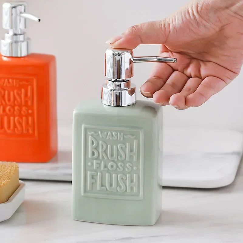 Nordic square ceramic hand sanitizer press bottle, hotel guesthouse shampoo and shower gel split bottle bathroom soap dispenser