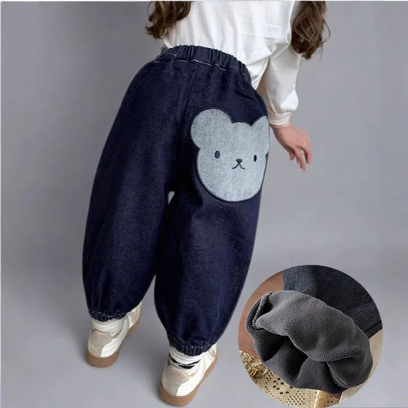 Winter Baby Girls Boys Fleece Lined Cartoon Patchwork Jeans…