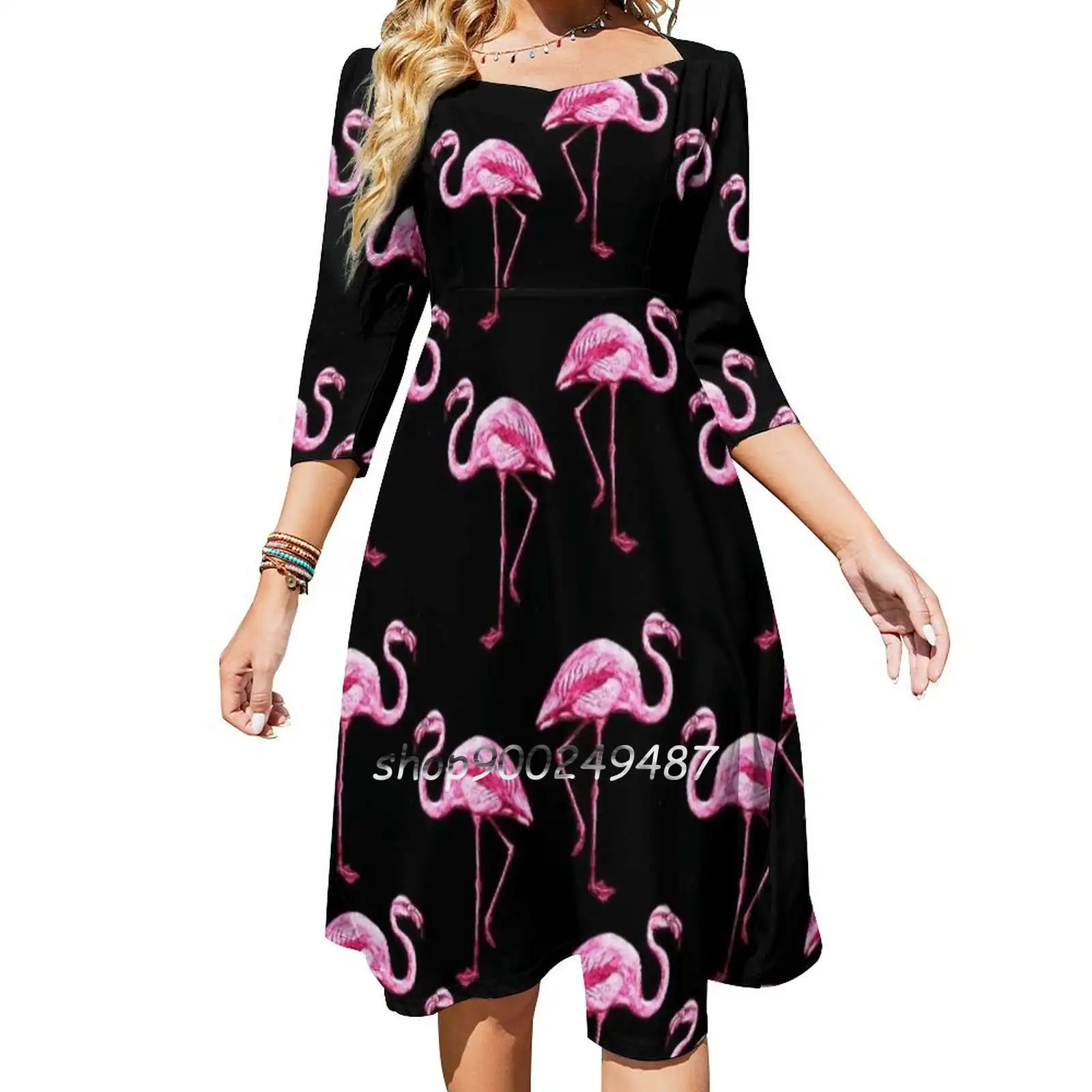 Flamingo Pattern Women Spring Autumn Long Sleeve Dress Female Casual Dress Flamingo Pattern Bird Tropical Summer Awesome