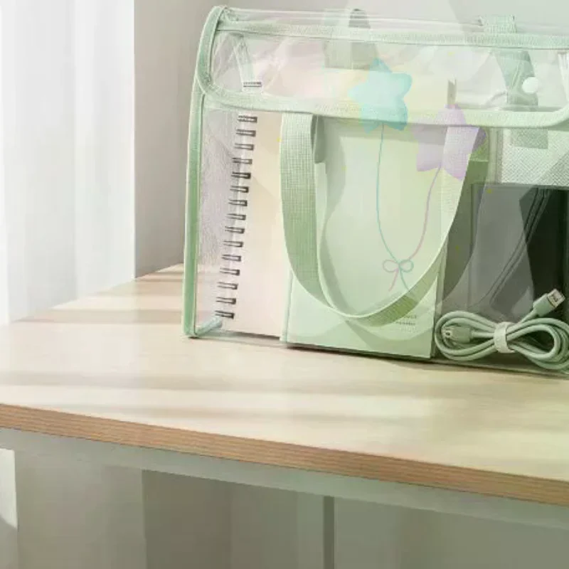 

Large Capacity Portable Transparent Waterproof Handheld Folder, Expandable File Storage Bag, PVC Self-adhesive File Bag