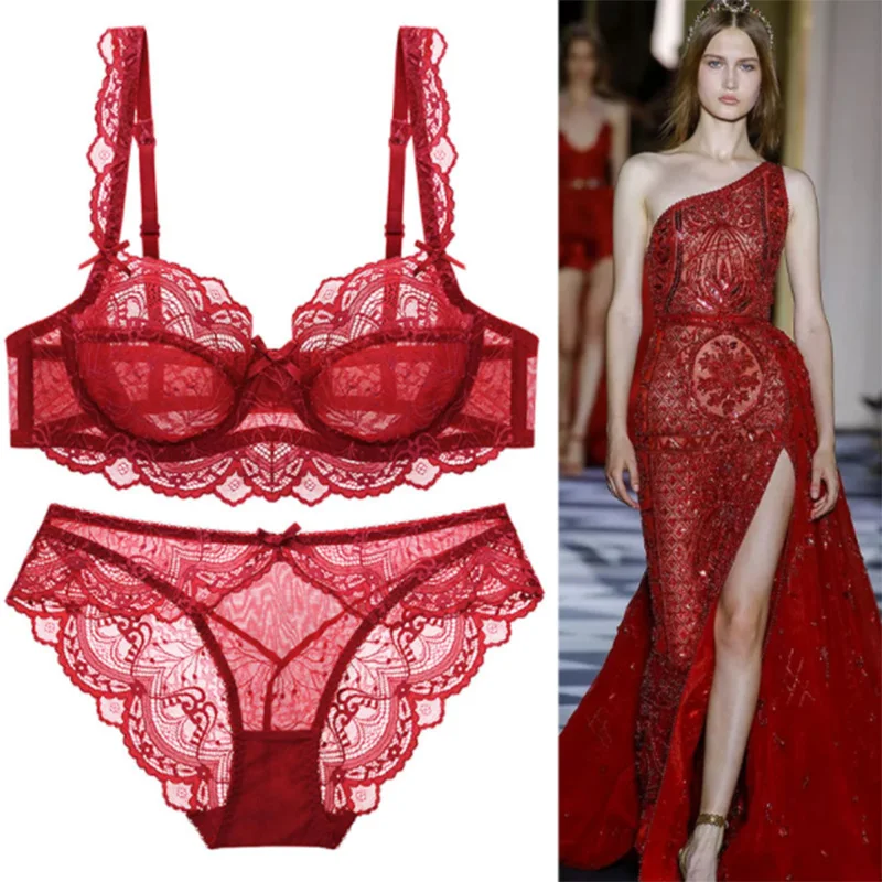 DaiNaFang-Conjunto de sujetadores sexys para mujer joven, ropa interior ultrafina con flores transparentes, Copa ABCDE de alta calidad, lencería