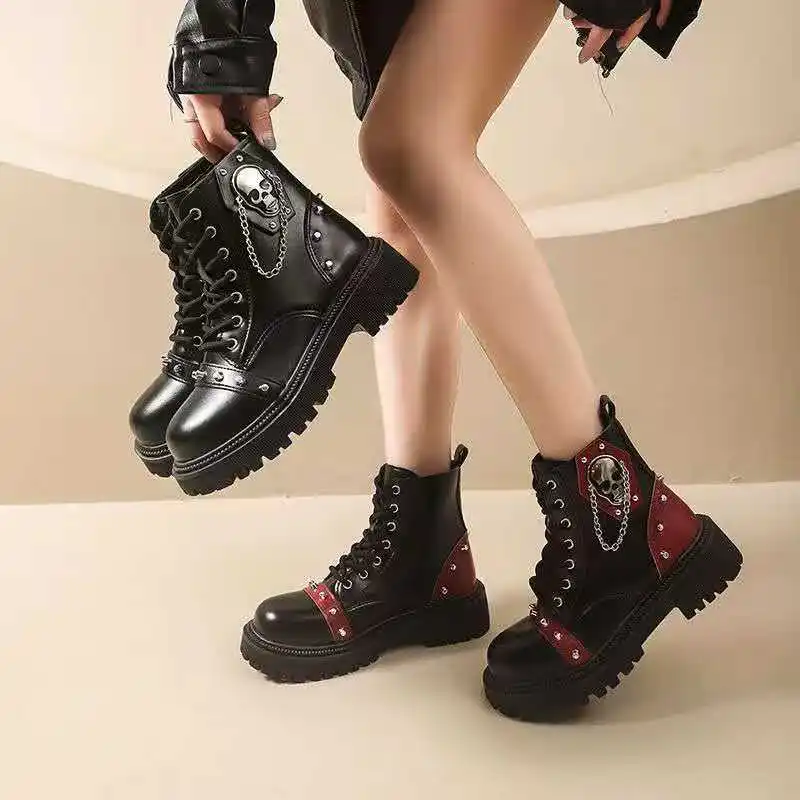 

2026 Winter autumn thick-soled high-heeled motorcycle short boots for women fashionable individualistic retro and casual style