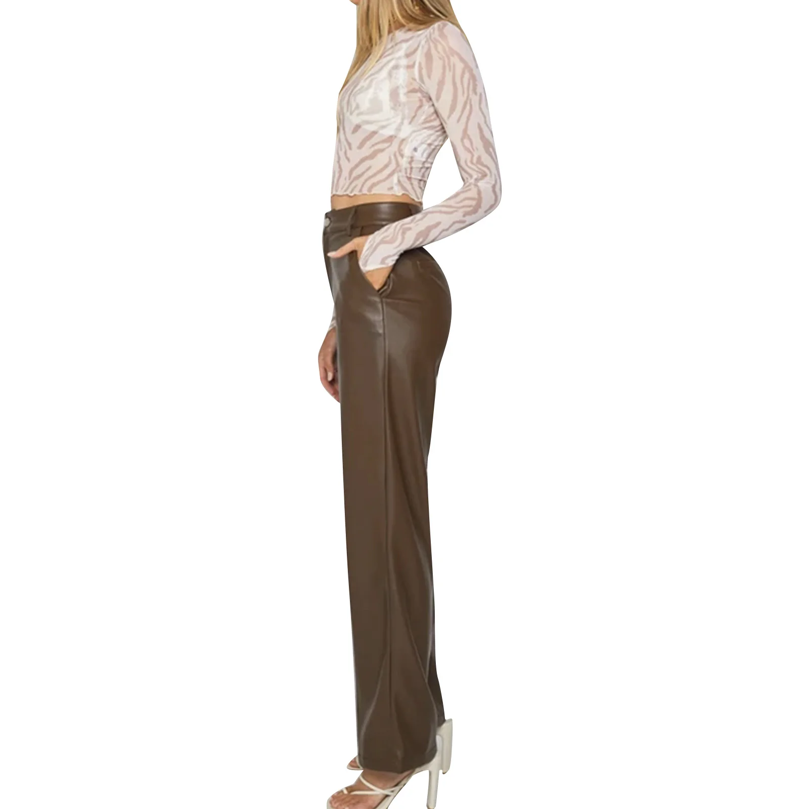 Pantalon droit taille haute pour femme, style adt, fjwith Pockets, document solide, marron, noir