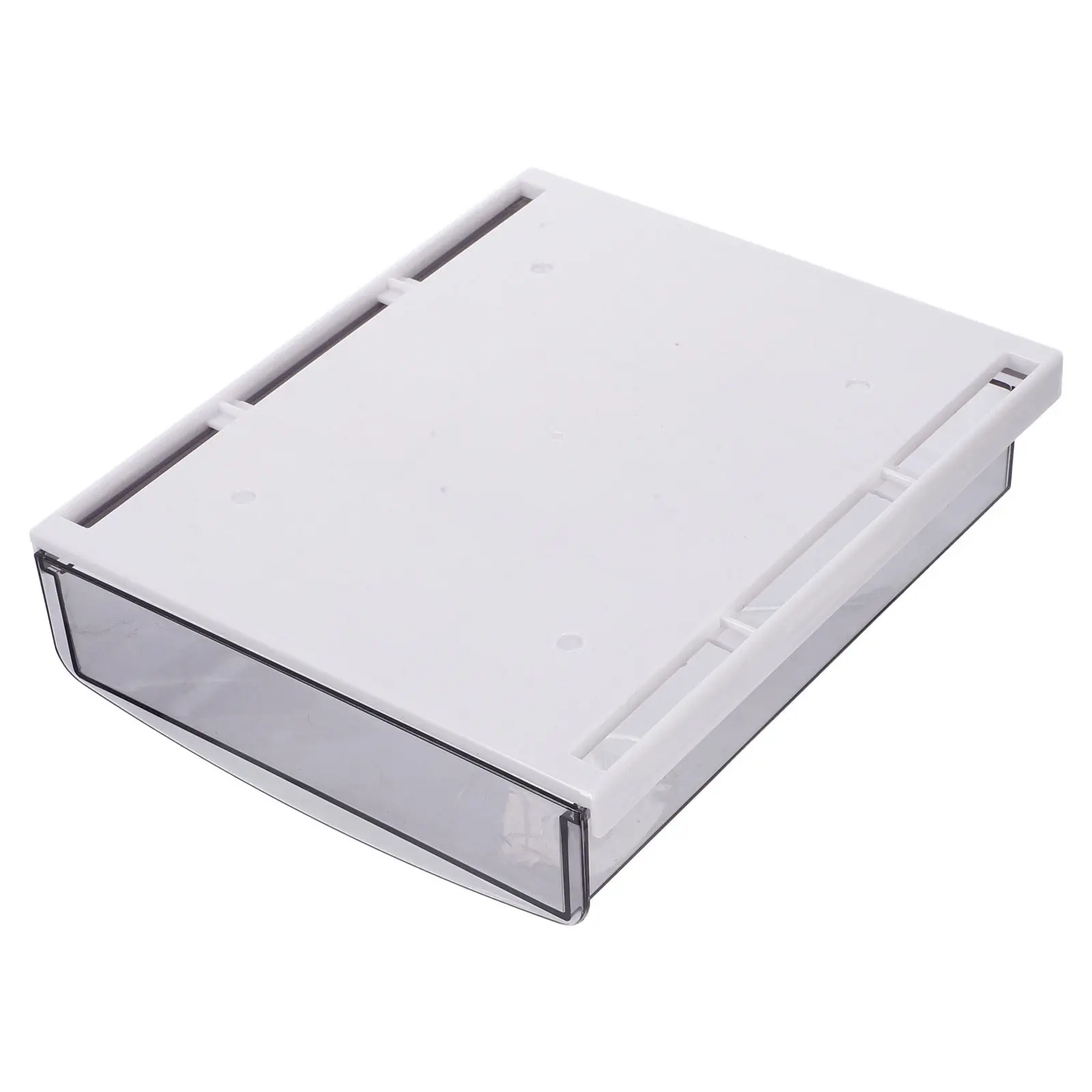 Semi-Transparent Under Desk Storage Box Self-Stick Hidden Drawer for Pens Pencils Office Supplies Slide-Out Plastic Organizer