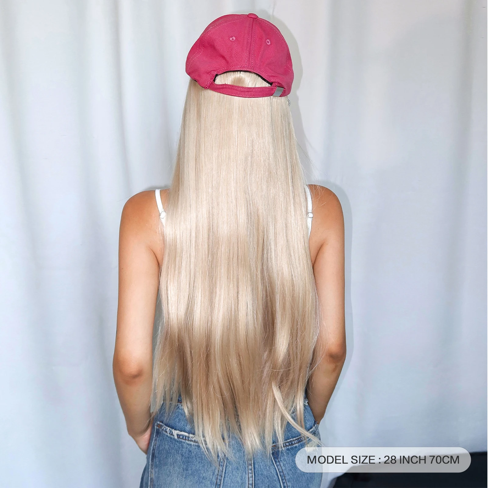 Long Straight Blonde Synthetic Hat Wigs Pink Baseball Cap With Hair Extensions One Piece Women Use Adjustable Connect Hat Wig