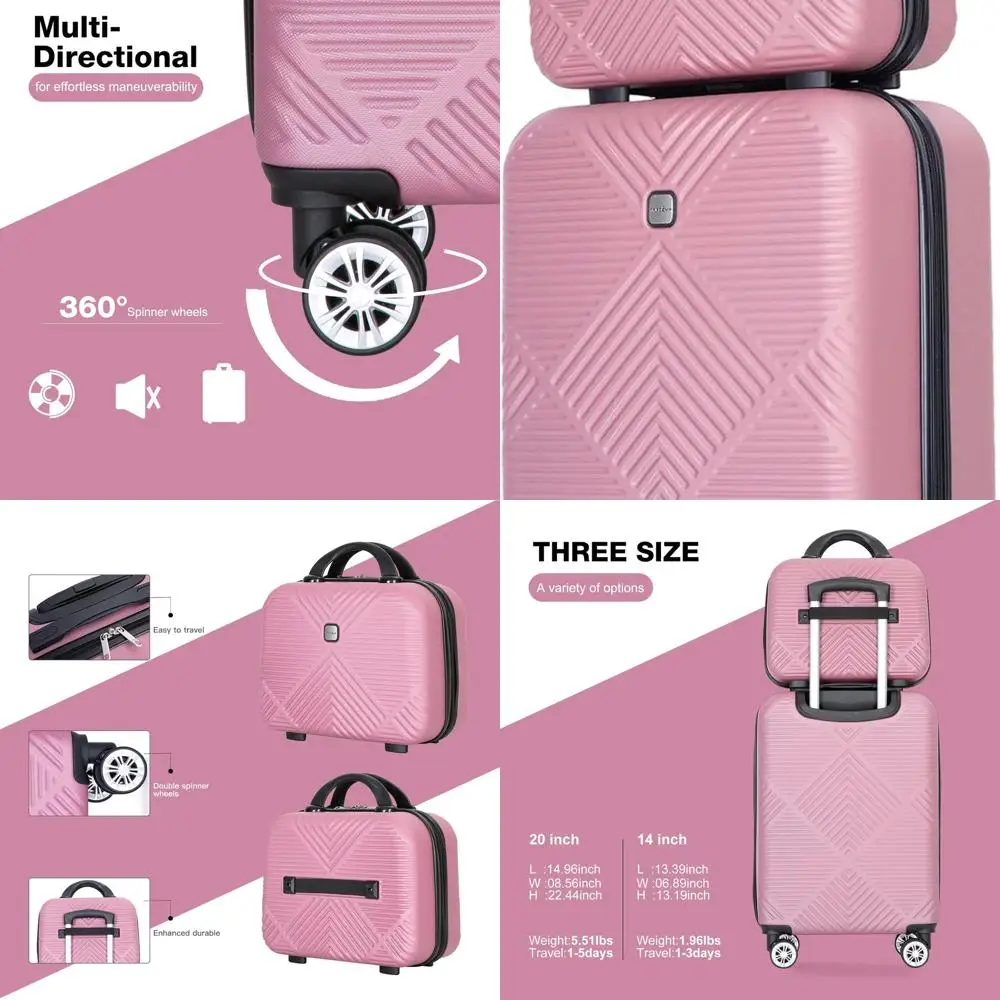 Juego de 20 maletas giratorias de carcasa dura rosa aprobadas por aerolínea con 2 piezas y estuche para cosméticos