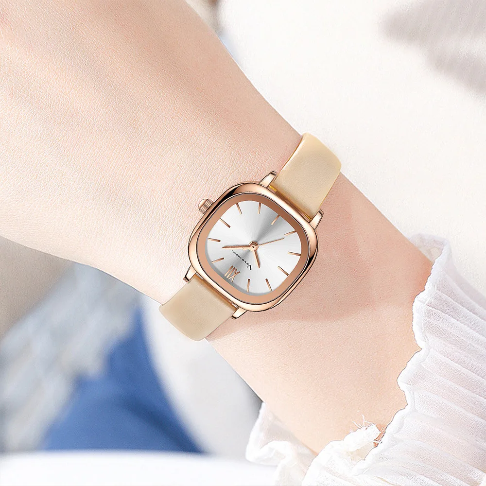 VA VA VOOM 2491 cuarzo nuevo cuadrado Simple moda cuero resistente al agua pequeños y exquisitos relojes con dijes para Mujer Reloj Mujer