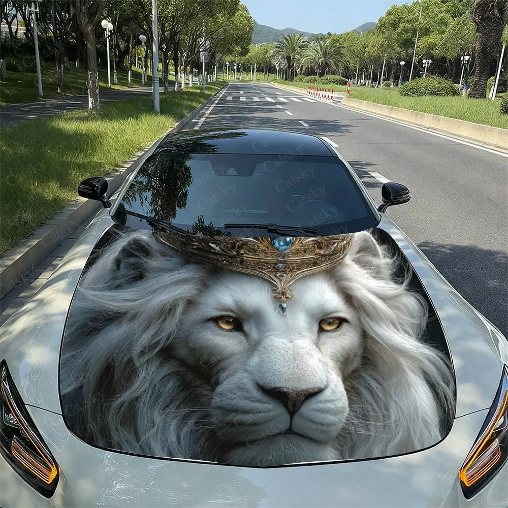 Gemstone Lion King Car Hood Wrap Colorful Vinyl Waterproof Sticker For Trucks, Decorative Bonnet Graphics And Auto Accessories H