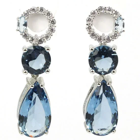 

Серьги из ПОДВЕСКОГО СТЕРЛИНГского серебра 925, индивидуальные серьги с лондонским синим топазом, цитрином, перидотом, фиолетовым аметистом, швейцарским синим топазом, турмалином CZ