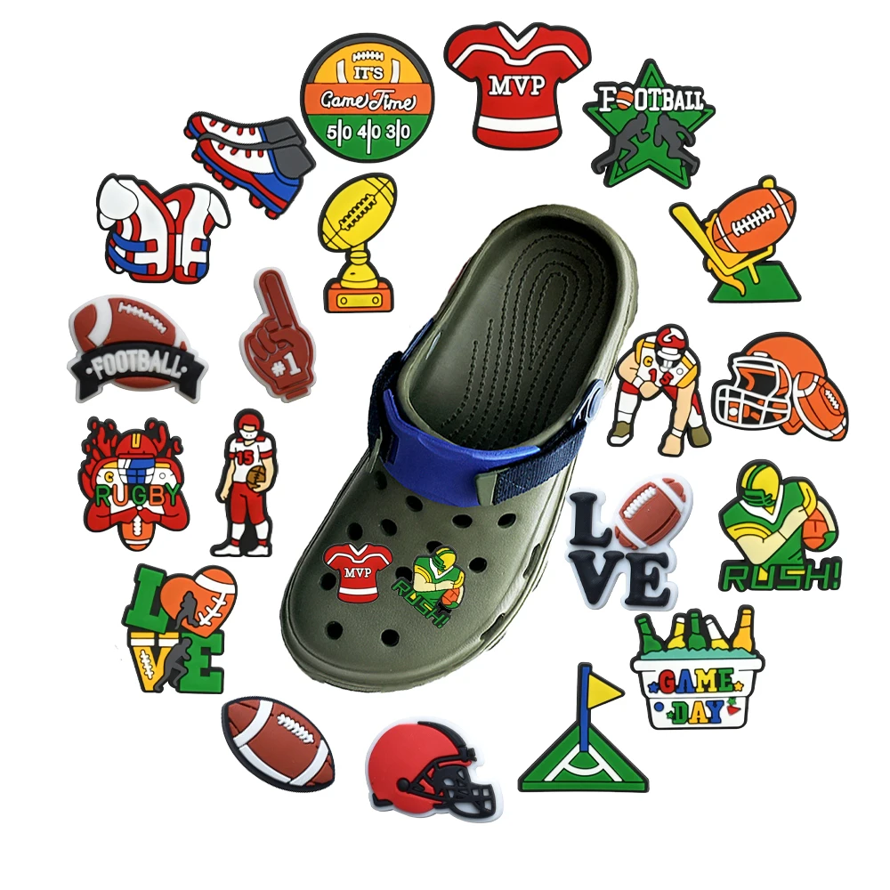 

20 шт. НОВЫЕ мультяшные аксессуары для обуви из ПВХ, серия «Регби», съемные водонепроницаемые украшения для обуви, креативные подарки