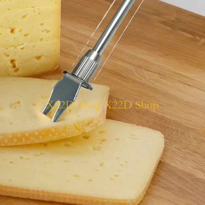 X22D Handheld Double Wire Cheese Board Slicer Stainless Steel Adjustable Butter Cutter with Fork Picker Kitchen Cutting Tool
