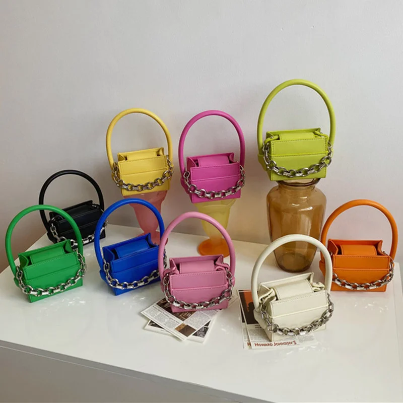 2023 New Niche Design Chain Box Purse Candy Color Portable Tote Bag Small Cute Commuter Wholesale Handbags