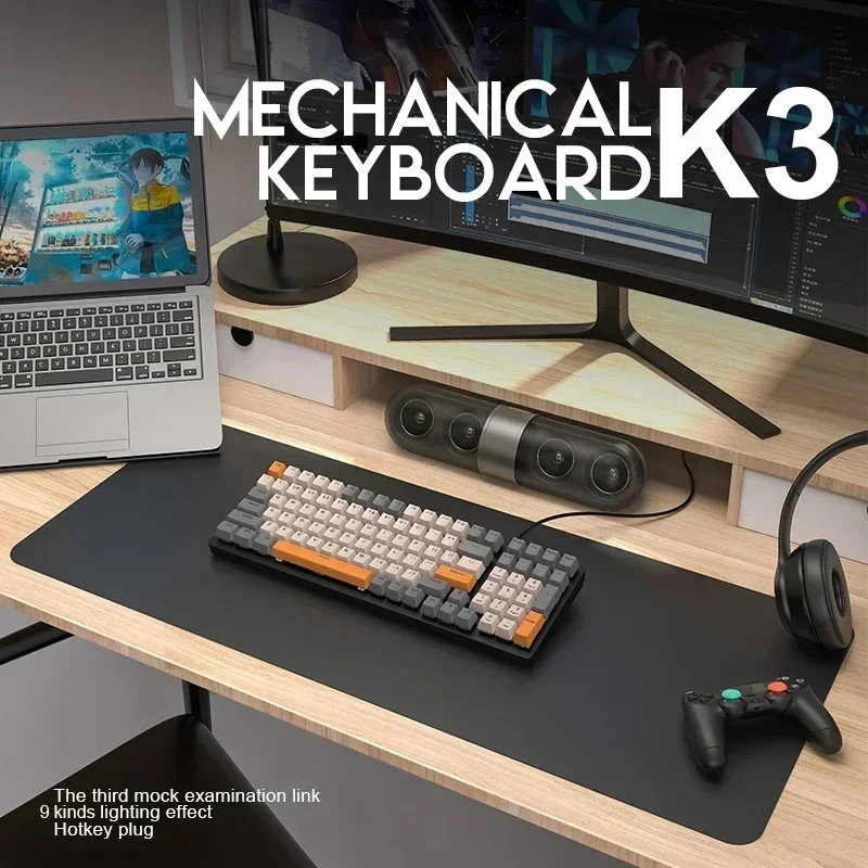 K3 Mechanical Keyboard LED Backlight 100 Keys Gaming Keyboard USB Charging Wired for Game Laptop PC English Language