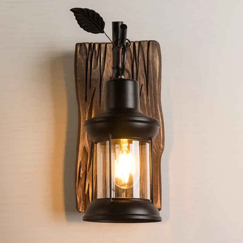 Vintage Ship Wood Leaf Wall Lamp Industrial Style Restaurant Theme Bar Iron Wall Lamp Indoor Living Room Corridor Corridor Lamp