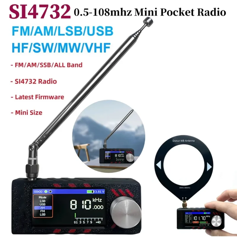 【Fast Delivery】SI4732 All Band Radio Receiver ATS MINI PRO 0.5-108Mhz LSB USB AM FM ESP-32-S3 Radio  SW MW VHF Radio With Ante