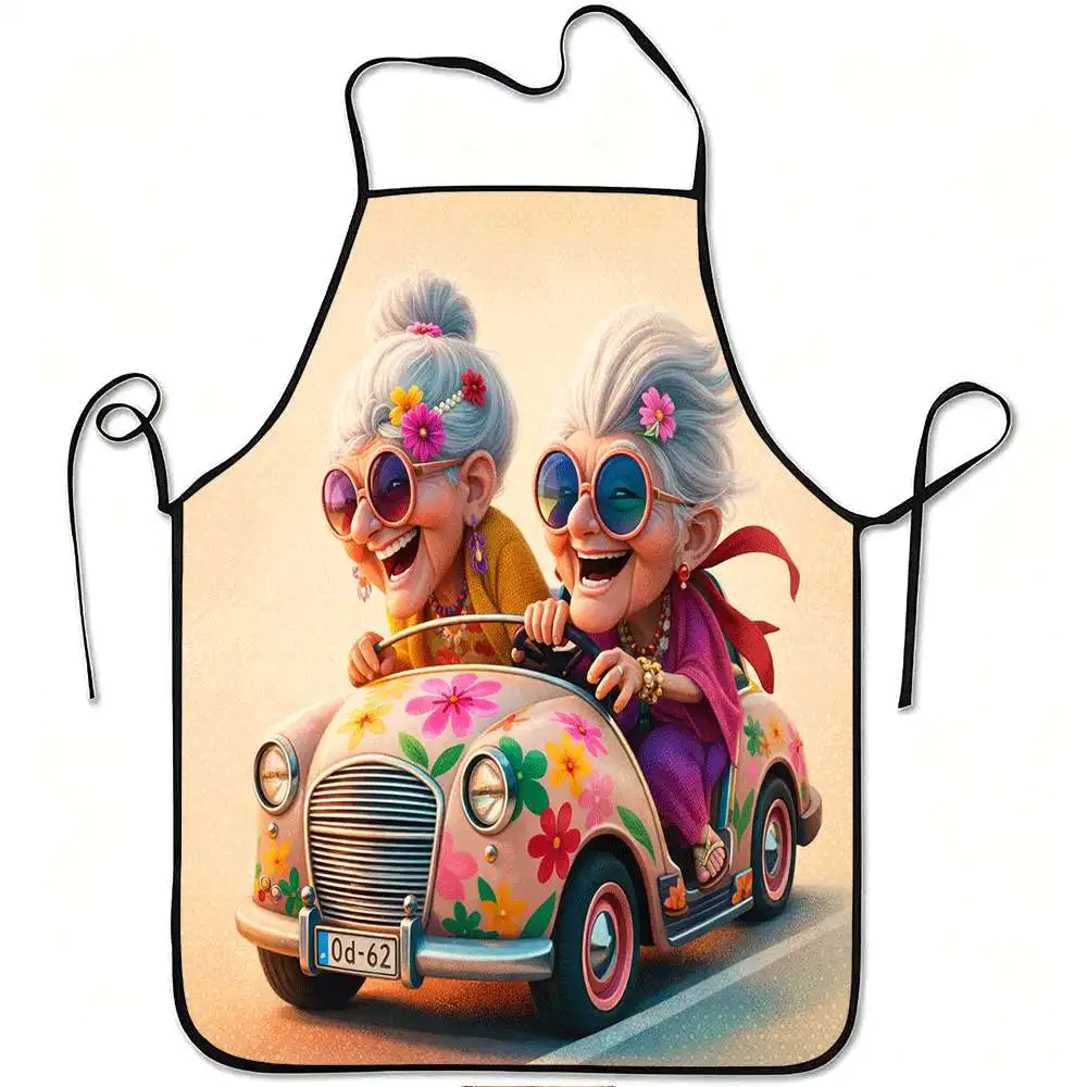 1 Piece of Fun and Creative Grandma-Themed Apron, Retro Design Apron Featuring a Grandma Wearing Glasses Driving a Float, Unisex, Perfect for Crafts, Baking, Painting, Kitchen and Household Cleaning, Home Cooking, Chef, Waiter, Cafe, and Barbecue Restaurant Aprons, 21.7× 28.7inch , Perfect Holiday Creative Gift for Family and Friends