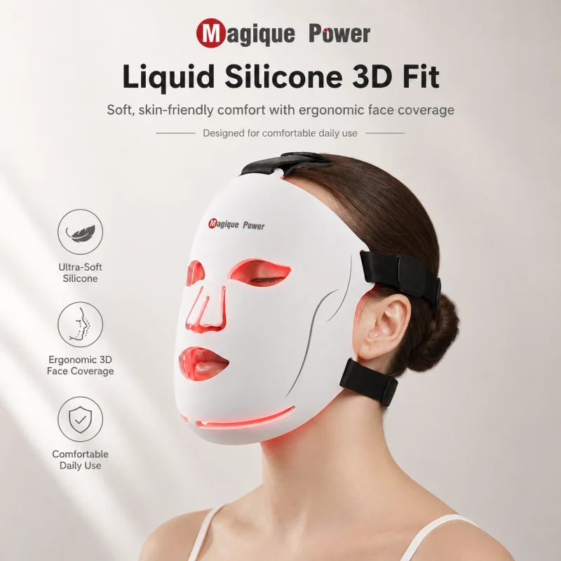 Magique Power Oem Beauty Mask 5color Laser Near Infrared and Red Light Therapy Mask Devices Silicone Led Light Therapy Mask