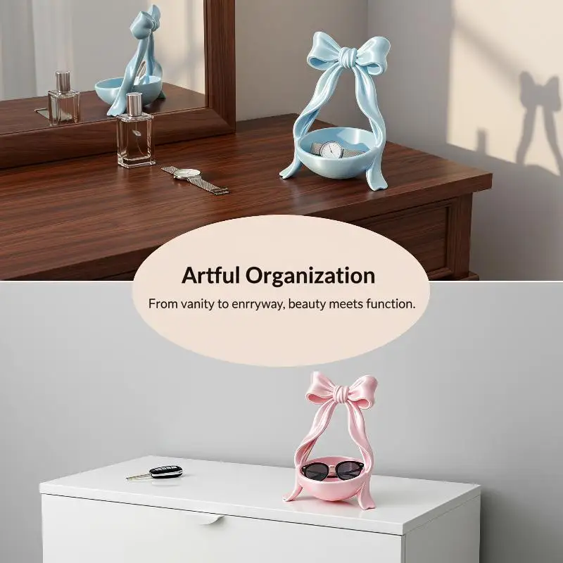 1 Stück Luxus-Make-up-Organizer, 3D-gedrucktes Desktop-Dekorationsstück, Ins-Schmuck-Displaybox, Schleifen-Aufbewahrungsbox – Detail 1