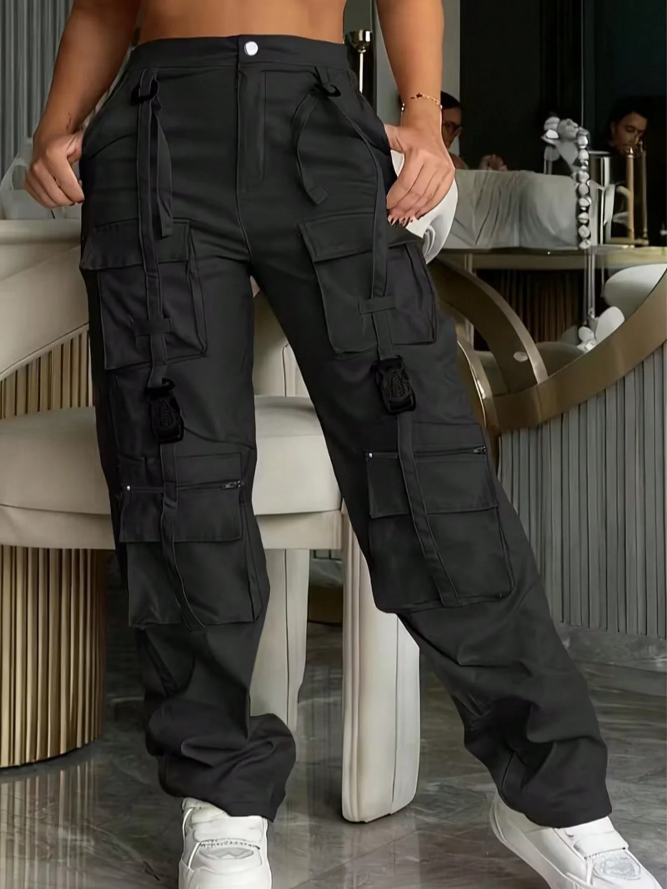 Women's Summer Y2K Low-Rise Cargo Pants with Buckles and Multiple Pockets – Streetwear Retro Style