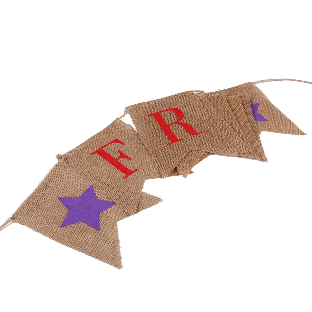 Freedom Burlap Flag Banner 2.8m Reusable Patriotic Decoration American National Day Fourth of July Independence Day