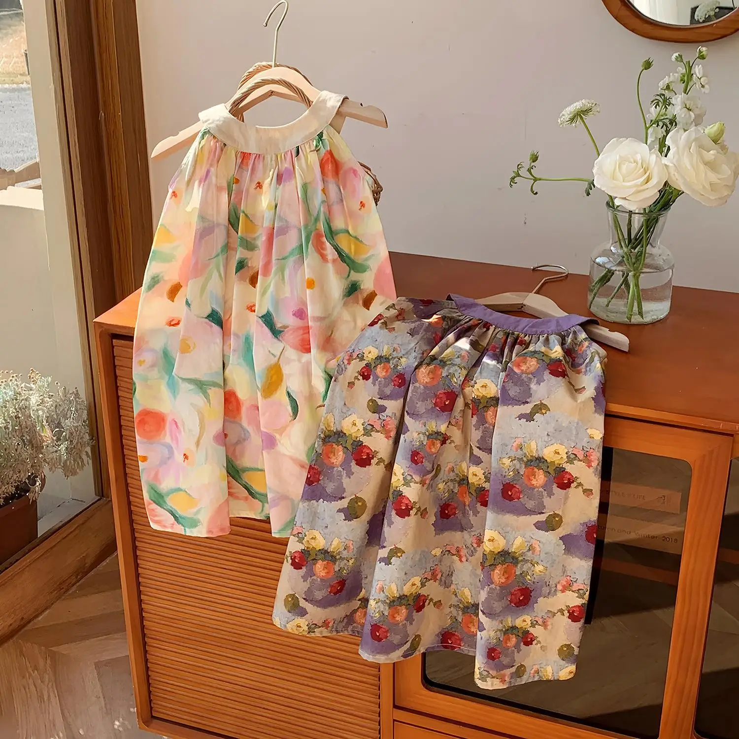 Girls' Dress 2025 Summer Countryside Style French Suspender Flower Printed Sleeveless Princess Backless Children's Dress