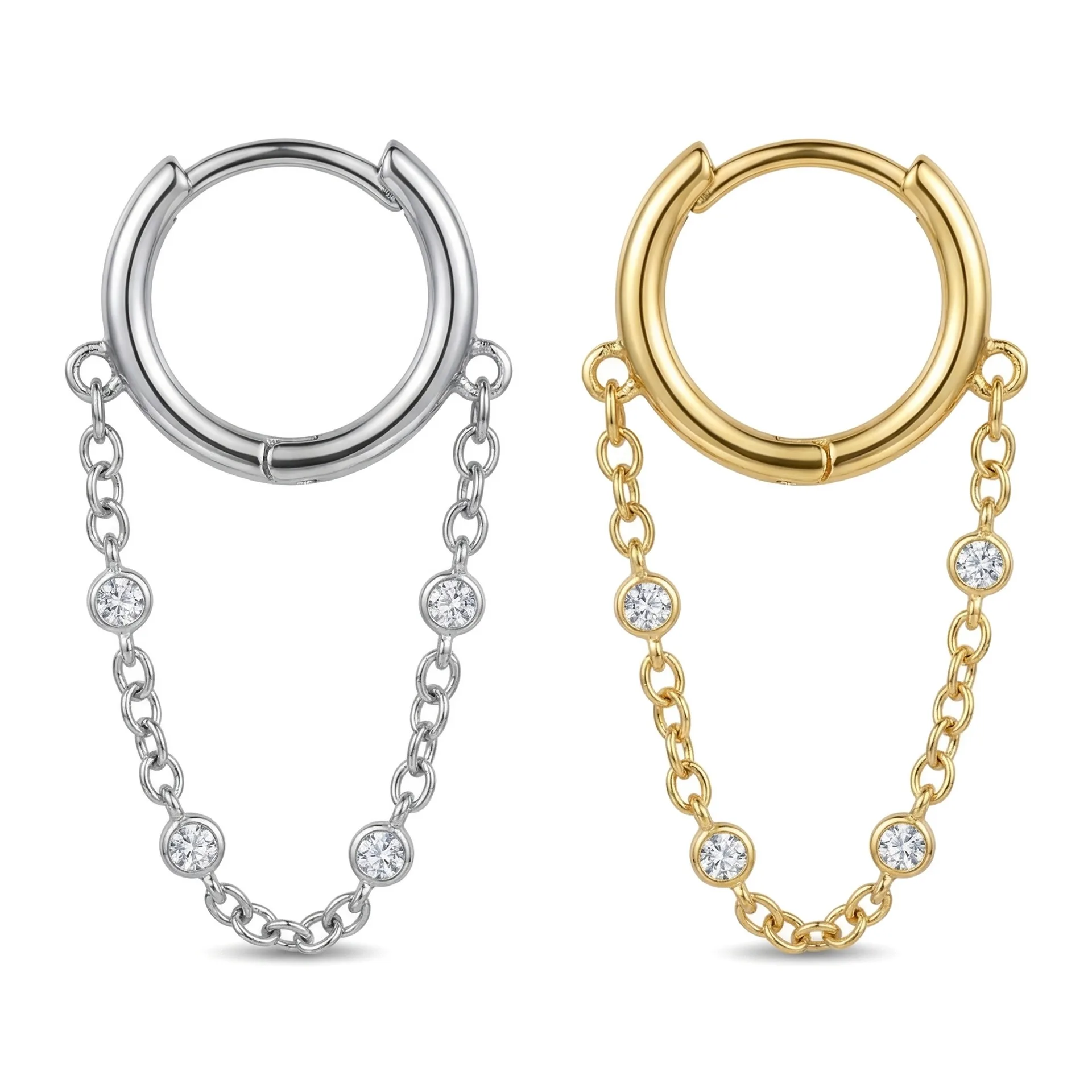 Minimalist White Gold Diamond-Estudded Earrings Fashionable Elegant Jewelry Accessory for Daily Wear Stackable