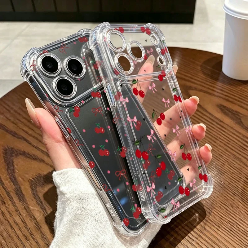 Cute Spots Cherry Bowknot Case For Samsung Galaxy S26 Ultra S25 S24 S23 Plus S26FE S25edge S22 S20 Shockproof Silicone Cover