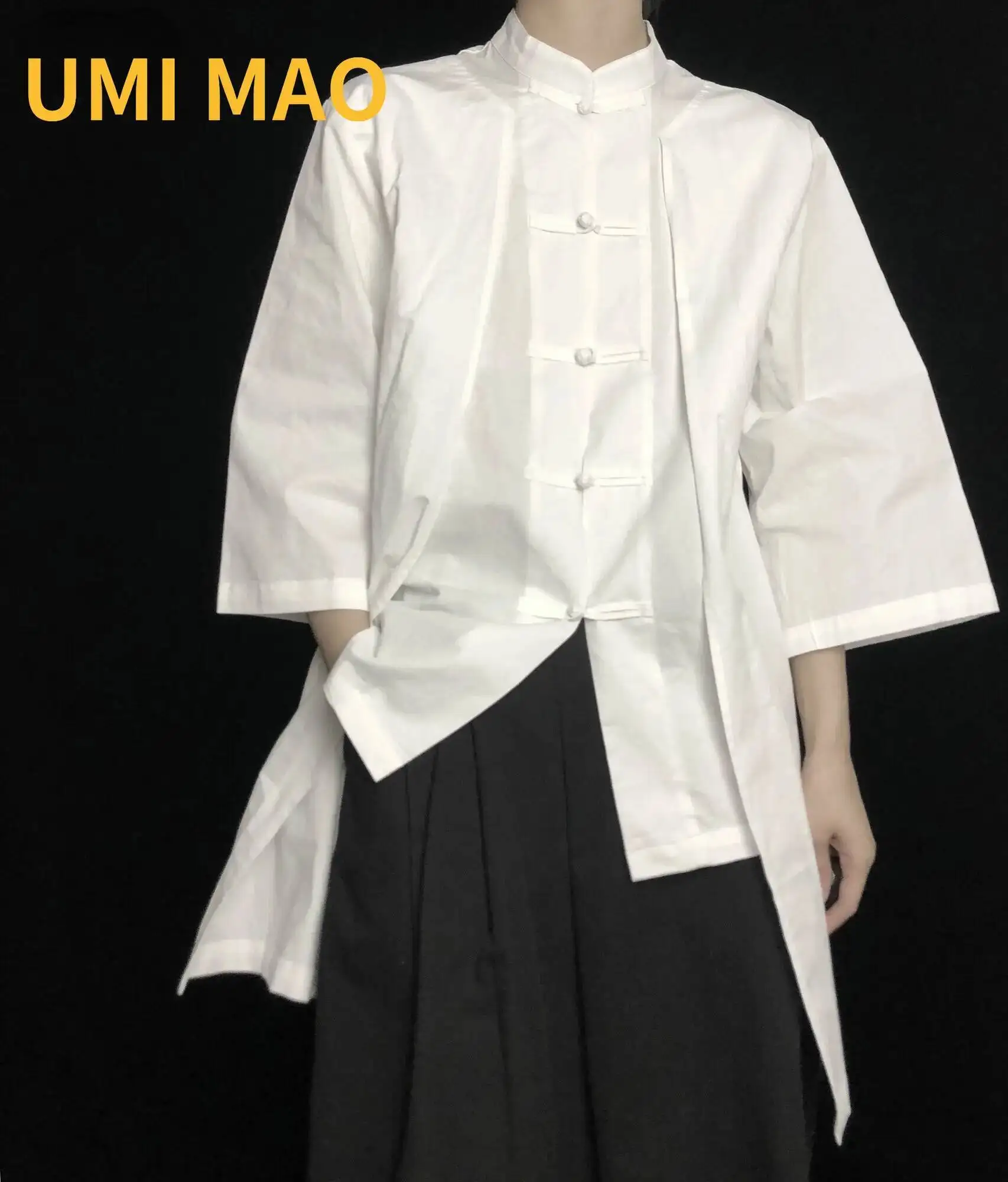 UMI MAO Designer Shirt Autumn Chinese Buckle Blazers Fake Two-piece Three-quarter Lining Niche Dark Long Sleeve Top