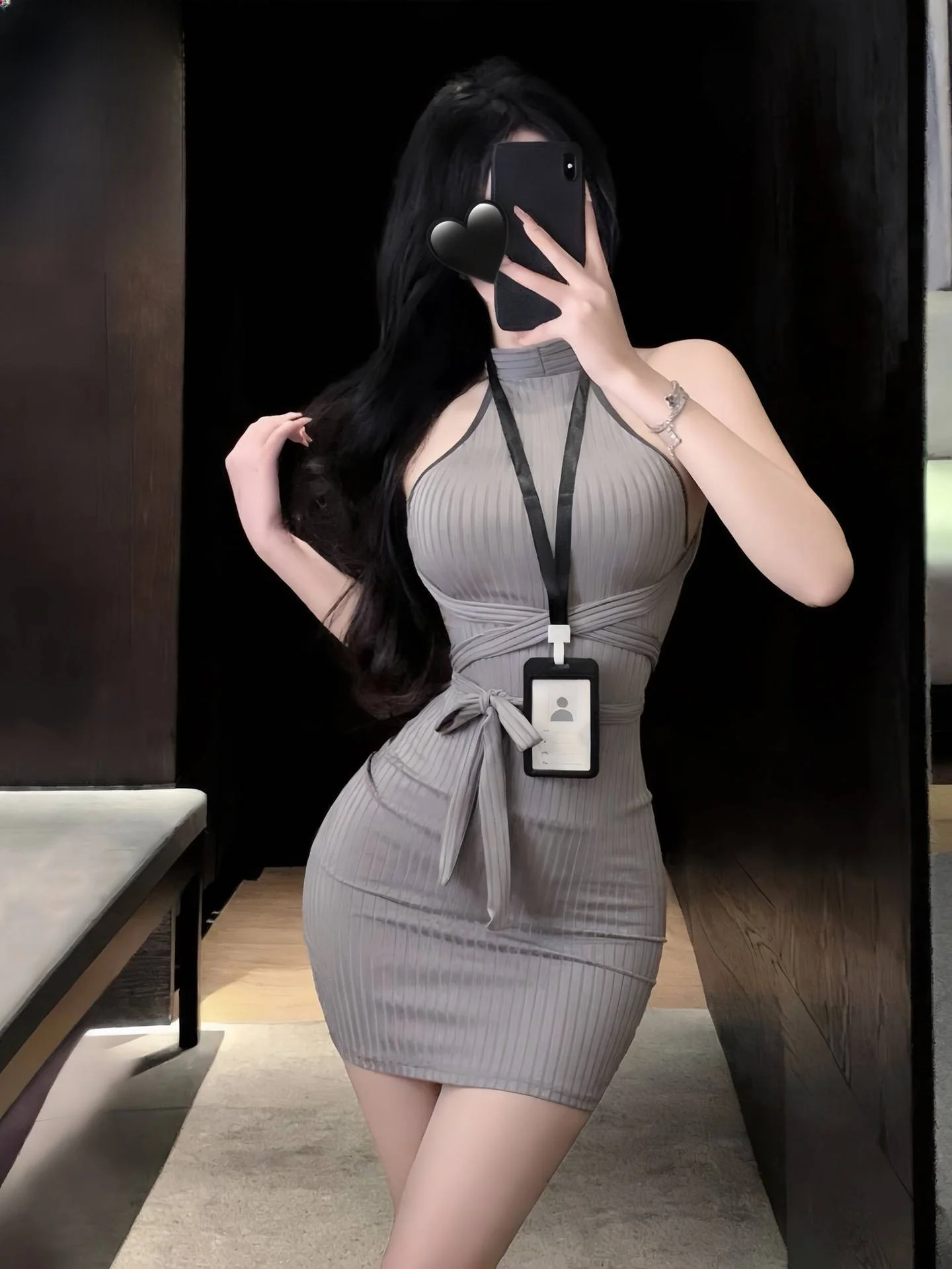 Sexy Knitted Tight  Skirt with Neck Hanging Backless Chest Exposing No Need to Remove Temptation Hot Girl Office Lady Sec...
