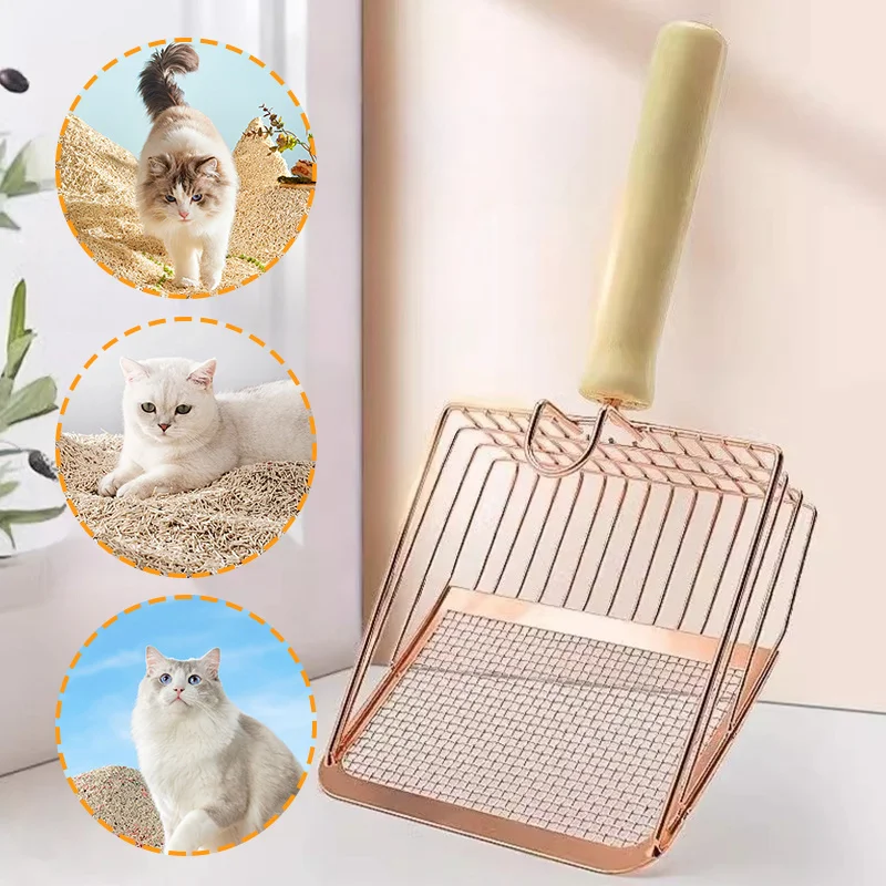 Washable Cat Litter Shovel Stainless Steel Wooden Handle Cat Litter Scoop Kitty Litter Scoop Cats Toilet Cleaning Shovel Tool