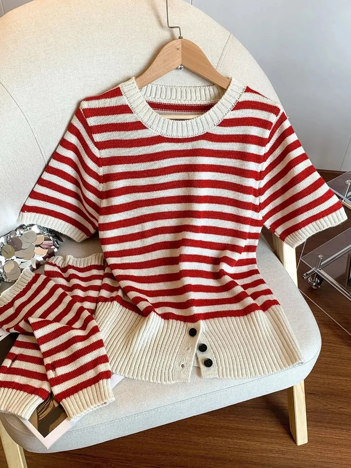 

Color Blo Knitwear Women's Soft Lazy Faion Svel T-irt Sle Striped Loose Fit Knitted Sweater Autumn Winter New A...