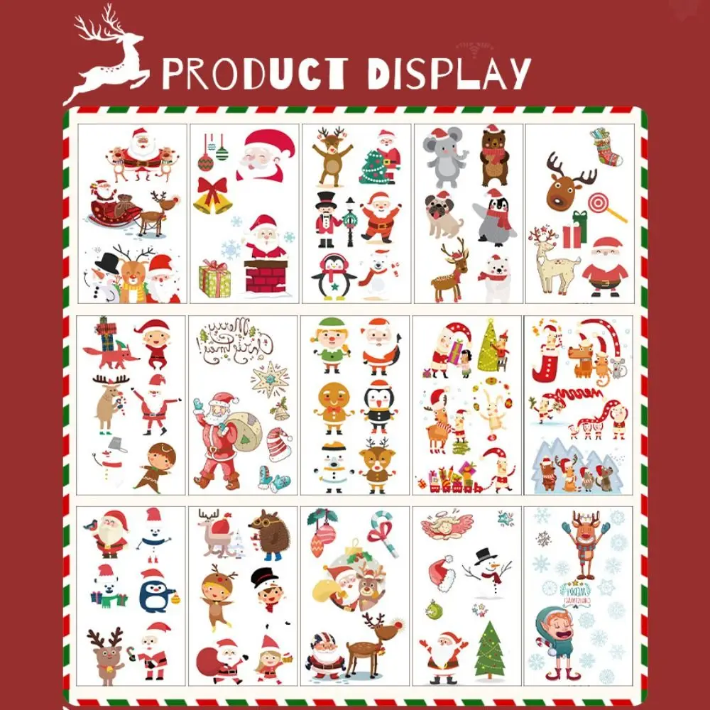 

30sheets Funny Elk Candle Tattoo Stickers Cartoon Snowman Santa Claus Stickers Face Makeup Body Art Christmas Body Art Women
