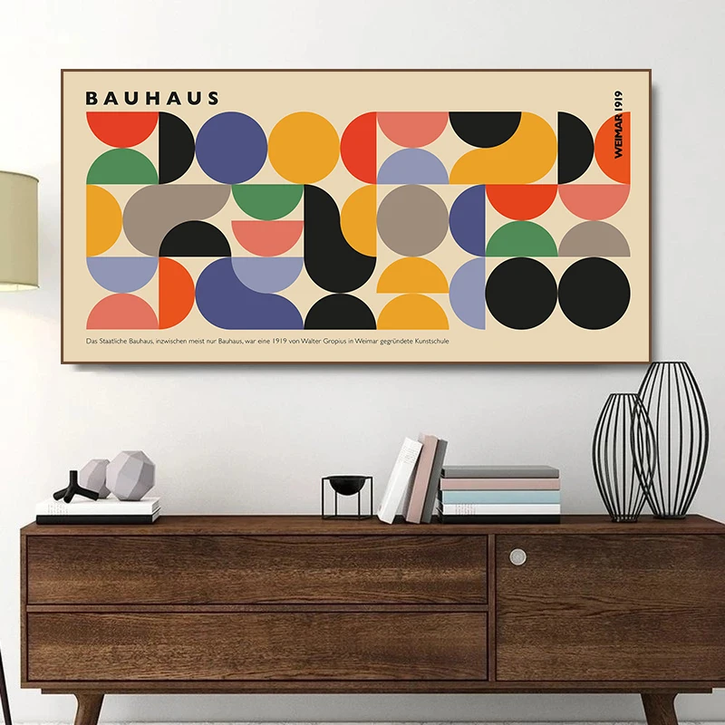 Bauhaus Exhibition Poster Geometric Canvas Painting Minimalist Mid Century Modern Wall Art  Picture Living Room Home Decor