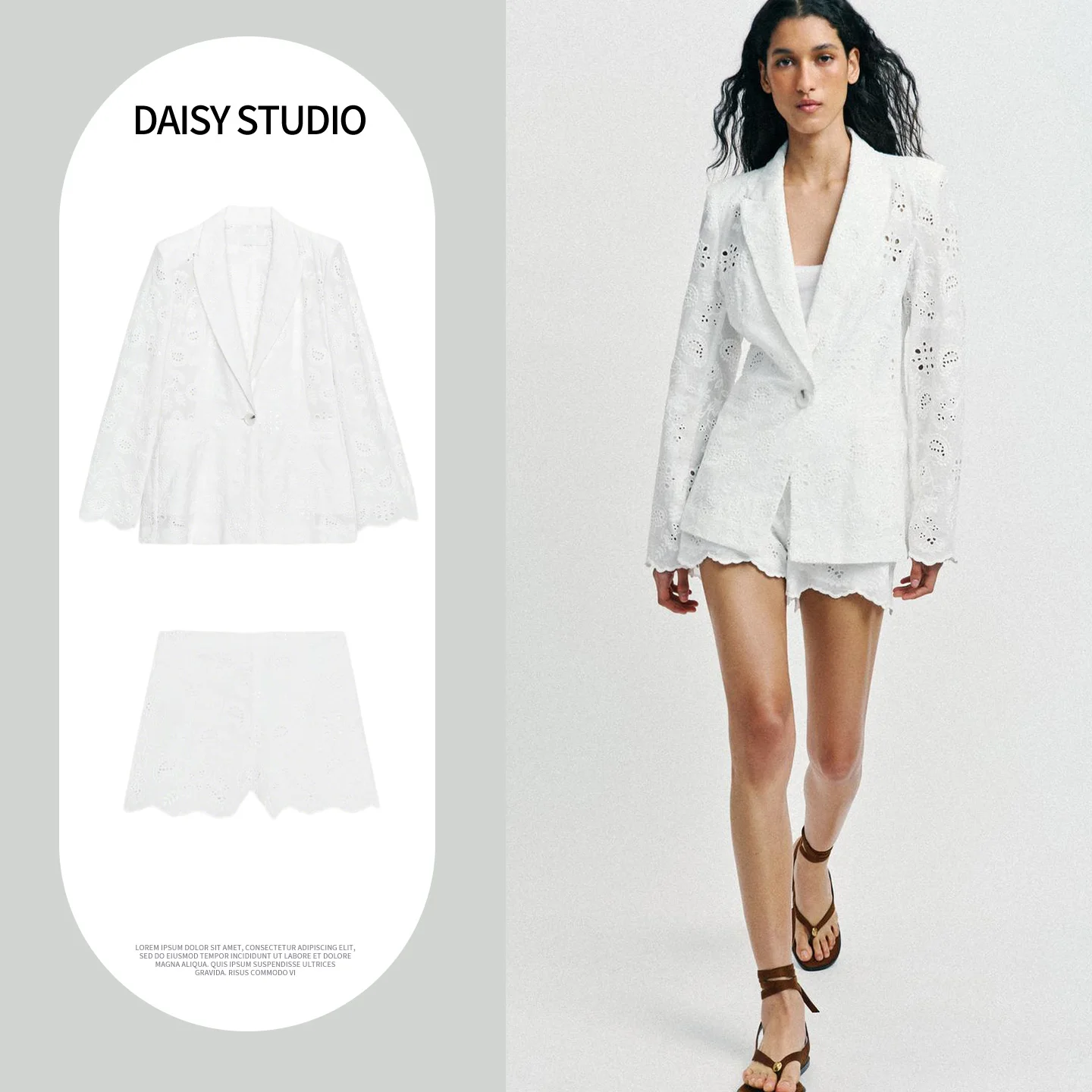

Women's Slim Fit Suit Jacket with Shoulder Pads Long Sleeve Embroidered Casual Shirt Collar Hollow out Design High Waist Shor...
