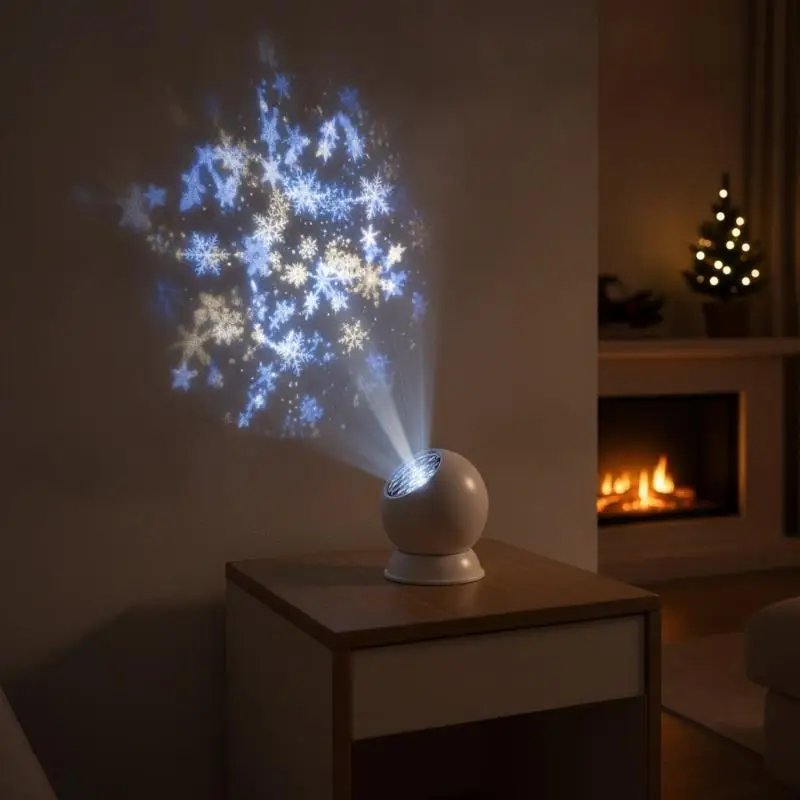 Hoyytu LED Snowflake Projection Lamp 360° Rotatable Base Replaceable Lenses for Xmas Wedding Party Ambient Decor