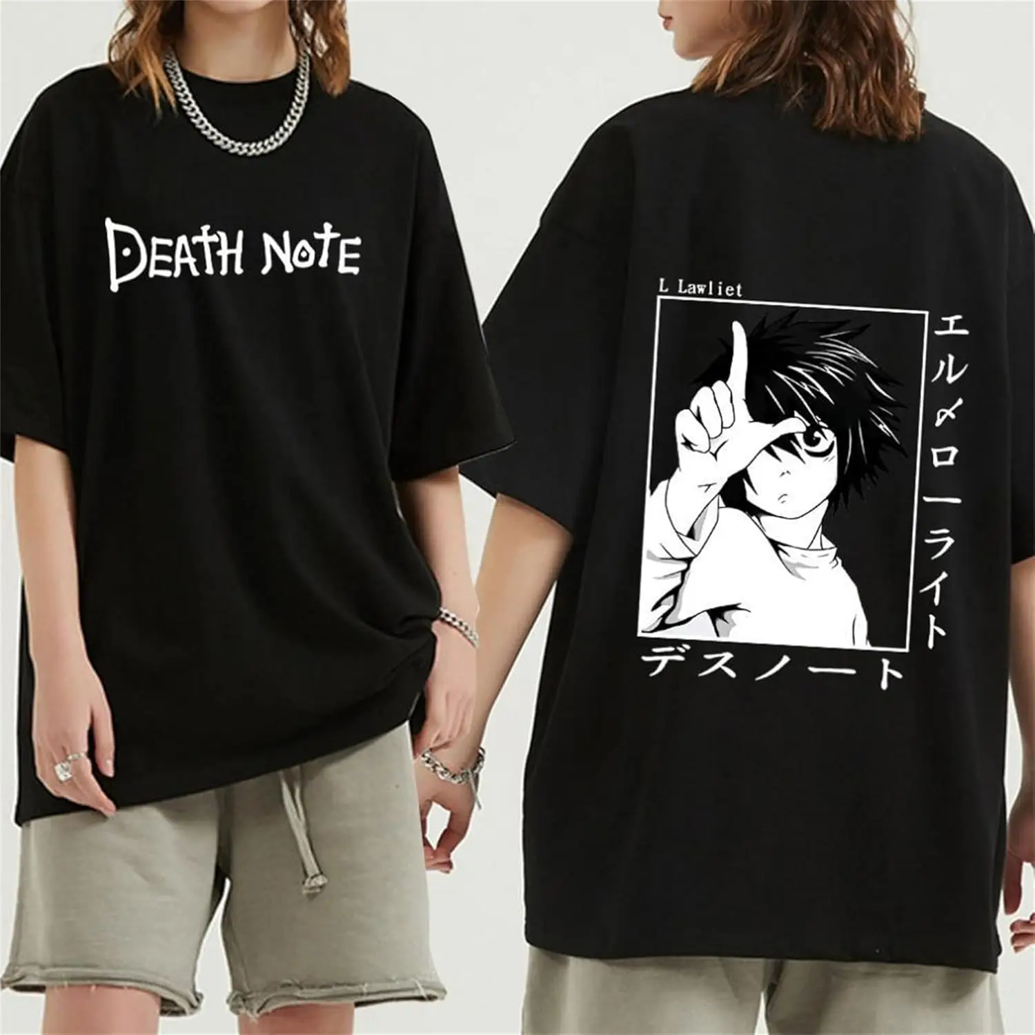 

Death L T-Shirt Unisex Short Sleeve Crew Neck Cotton Tee Kira D Note Cosplay Plus Size 5XL New Anime Merch