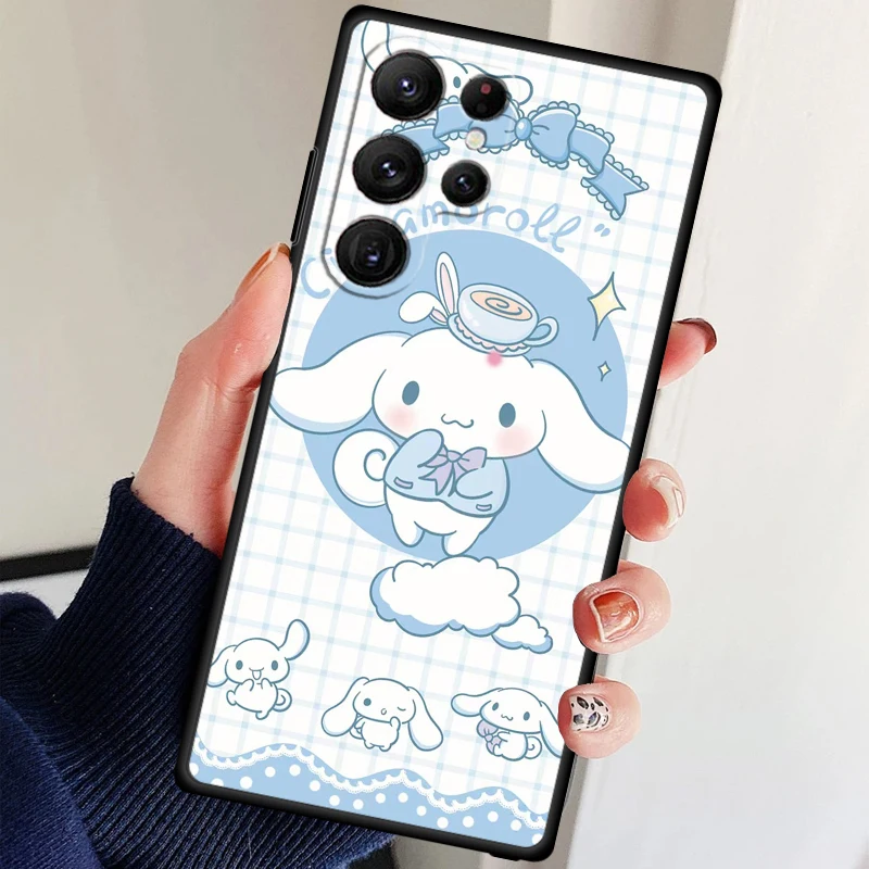 Śliczna kreskówka Sanrio dla Samsung Galaxy S23 S22 S21 S20 FE S10 S9 S10E S8 Plus Ultra Lite 5G czarna obudowa telefonu