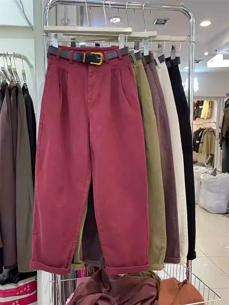 

Loose High Waist Straight Leg Jeans Women's Autumn Winter New Style Cabbage Leaf Dad Jeans Wide Leg Harem Pants