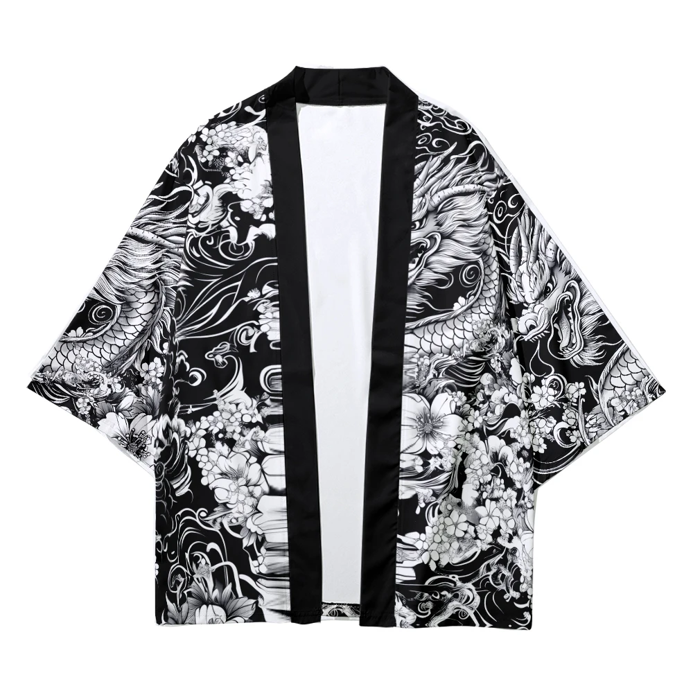 الشارع الشهير أنيمي التنين طباعة قميص الملابس التقليدية هاوري كيمونو 2025 النساء الرجال انمي ياباني الآسيوية سترة يوكاتا #2