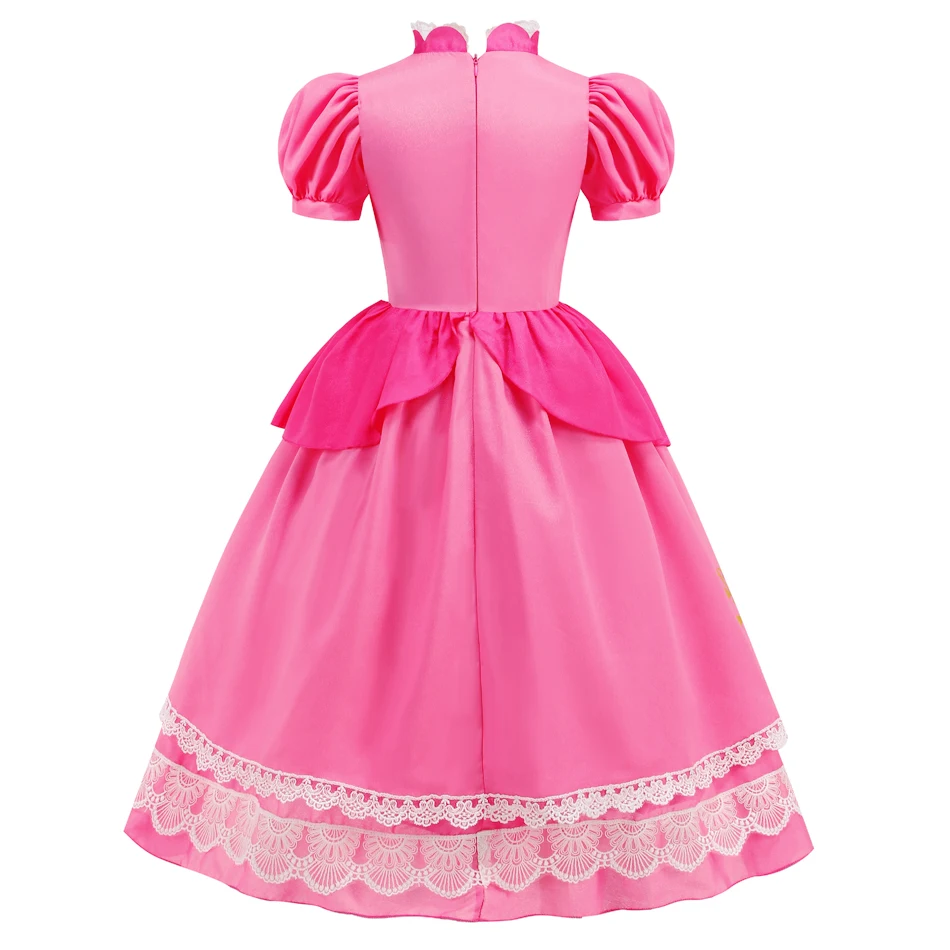 Girls Peach Princess Dress Halloween Cosplay Costume Kids Luxury Print Gowns Children Fancy Cartoon Movie Role Playing Outfits