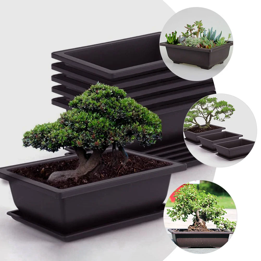 5pcs Bonsai Planting Pots Rectangular Planter Flower Planting Containers No Trays Rectangular Flowerpot