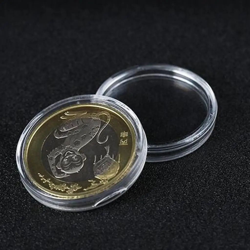 100x Transparent Round Coin Storage Case Collect Container Supplies