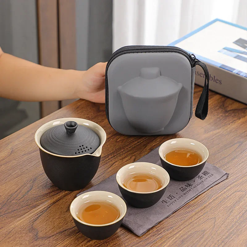 Business Gifts Travel Tea Set Kuaike Cup One Pot Three Cups Portable Cover Bowl Small Set Outdoor High-end Kung Fu Set