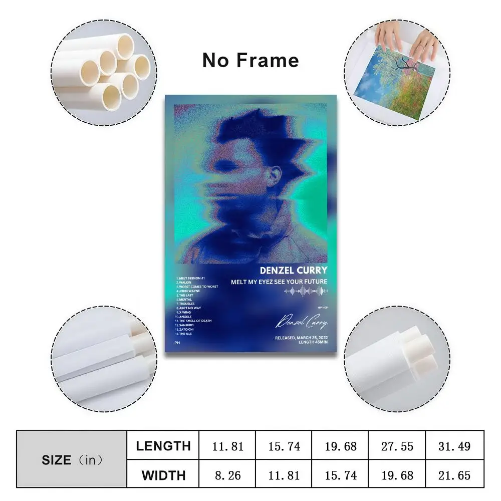 Denzel Curry Poster Peelable Self-Adhesive Album Cover Stickers, Frameless Wall Art for Singer Band Pop Rap Bedroom