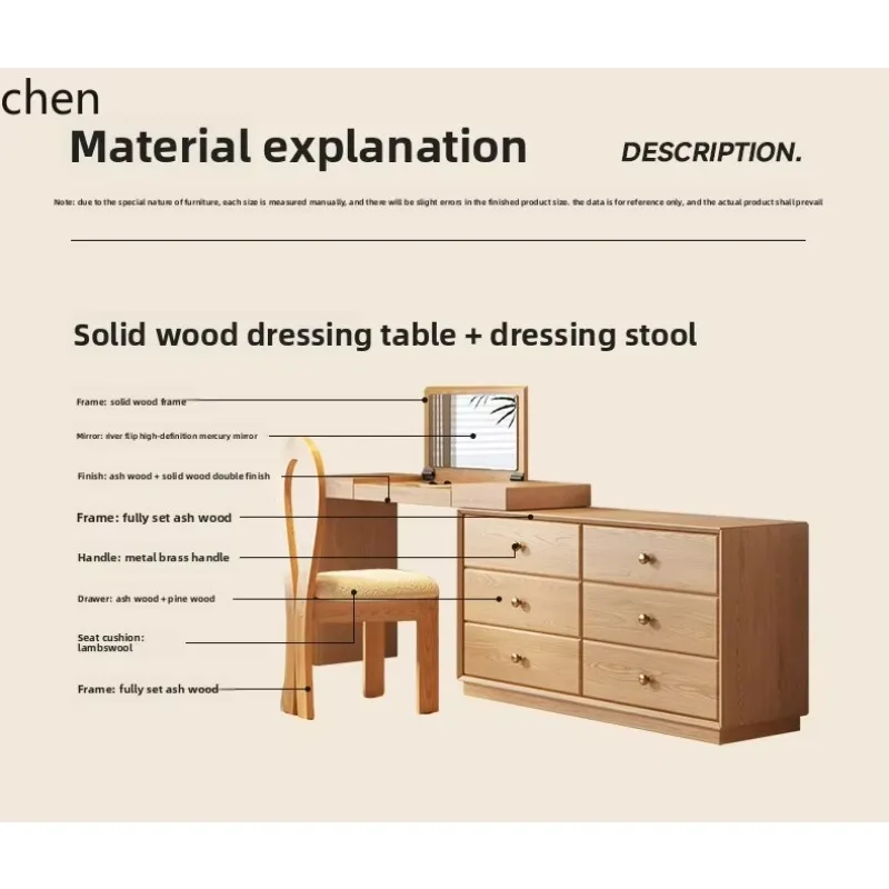 Natural Wood Style Dressing Table Storage Cabinet Integrated Bedroom Modern Simple Extendable Corner Makeup Table