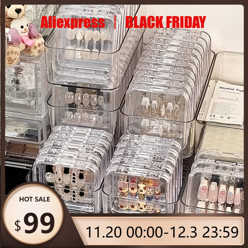 

10 шт., прозрачные коробки для хранения дизайна ногтей, полиэтиленовый материал без запаха, круглый угловой дизайн, безопасный уплотнительный пресс на ногтях, 1 клейкая полоска